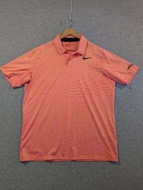 Nike Golf Standard Fit Polo Shirt Men's XL Salmon Striped Dri-Fit